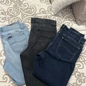 3 Pairs Lee Slim Fit Skinny Leg Mid-Rise Jeans - Light Blue, Dark Blue and Black